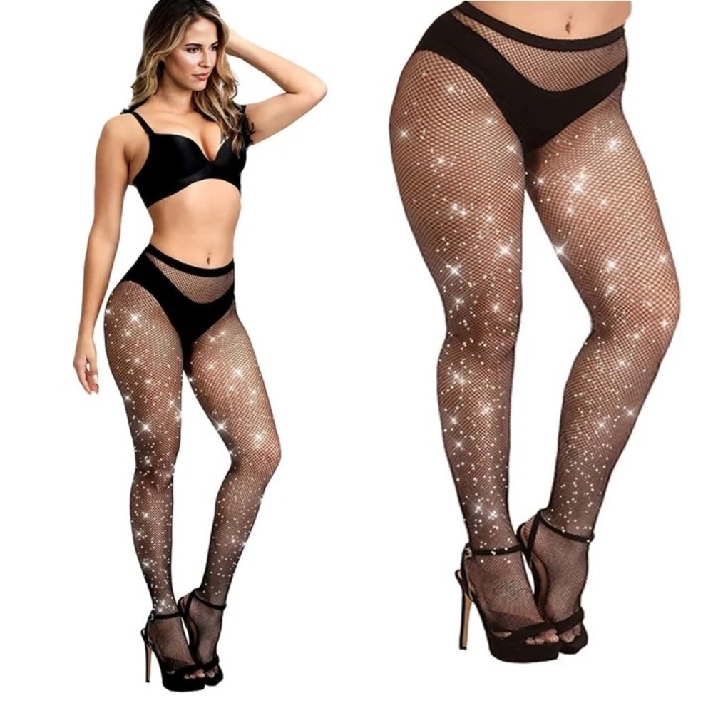SHINY RHINESTONE BLING FISHNET STOCKINGS
